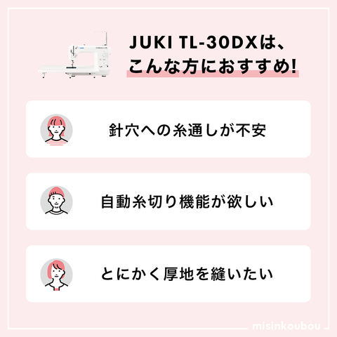 JUKI ジューキ 自動糸切り 自動糸通し 職業用ミシン シュプール30デラックス TL-30DX – ソーイングキッチン